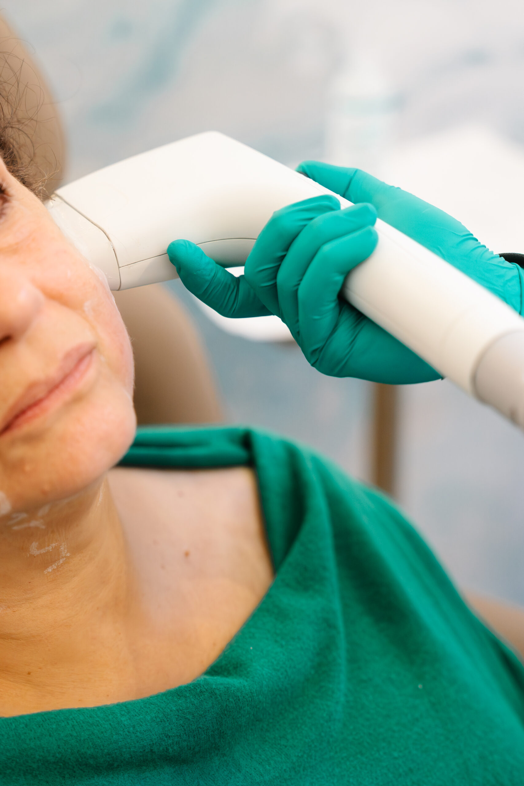 Sofwave ultrasound applicator during treatment at Brisa Aesthetics